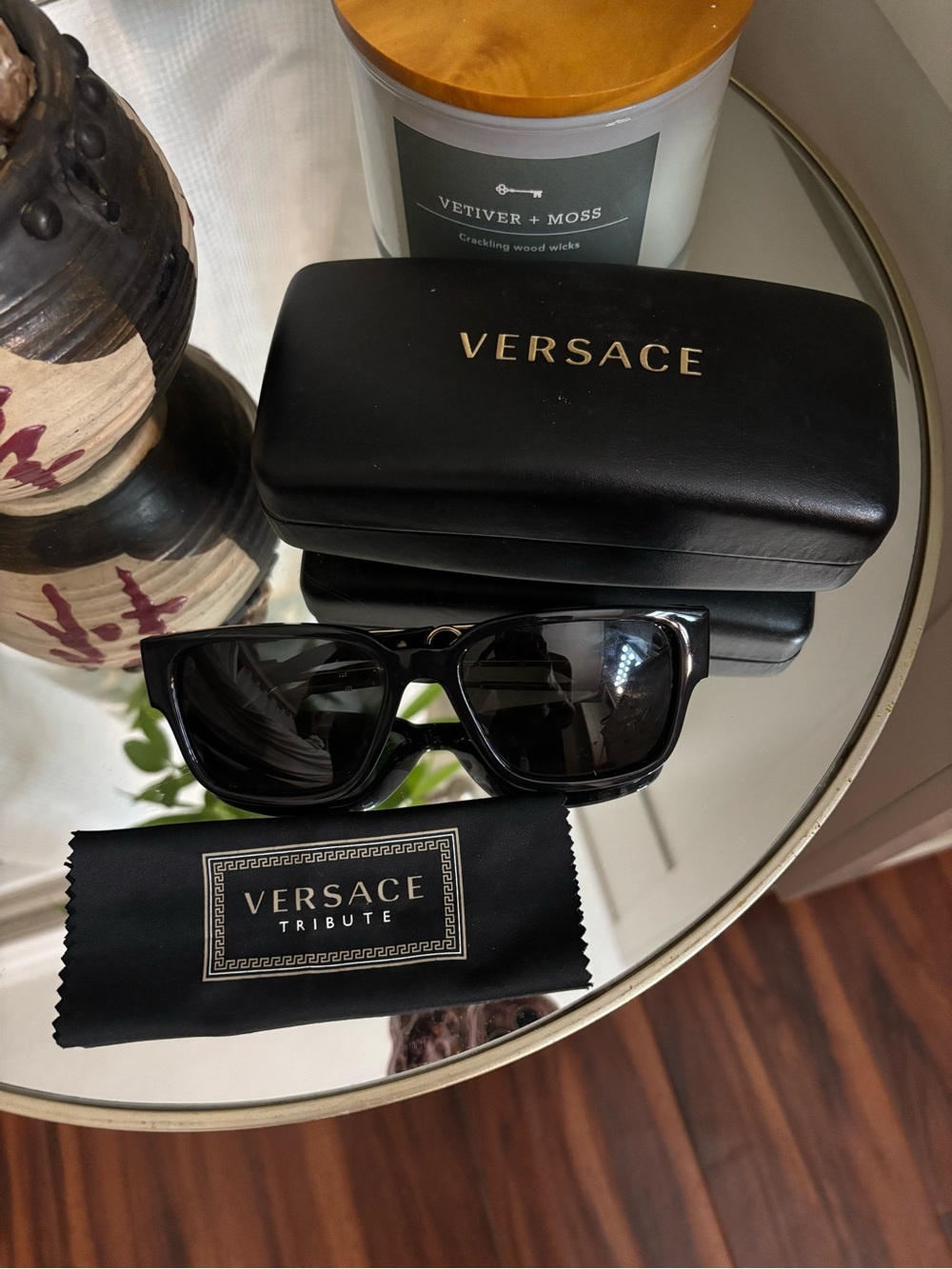 Versace Black Sunglasses with Versace Tribute Cloth